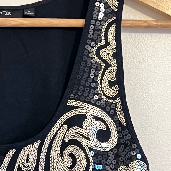 Womens APT.9 Tank Top Black Large Gold Sequin Modal Paisley Soft Casual Summer - Picture 5 of 15